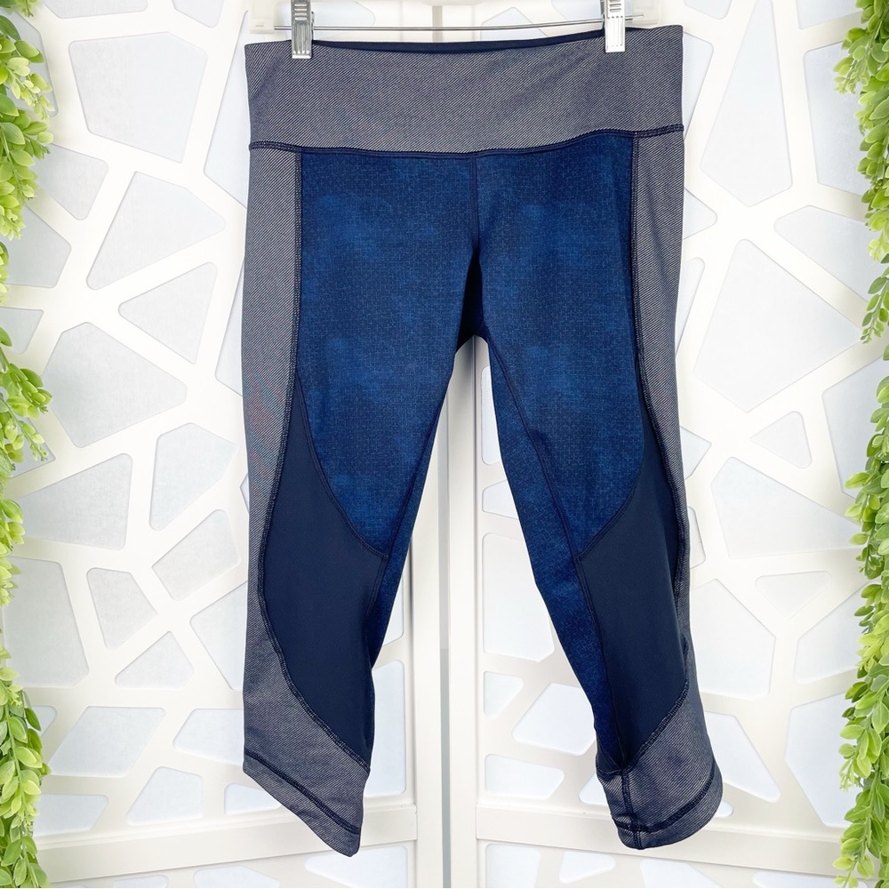 Lululemon Wunder Under Crop Sashiko Sashico Cross Inkwell Rugged Blue Leggings